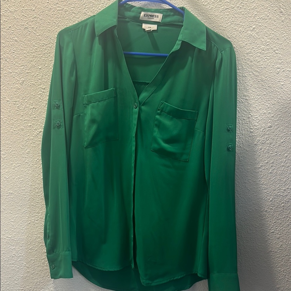 Express Green Casual Button Down Shirt